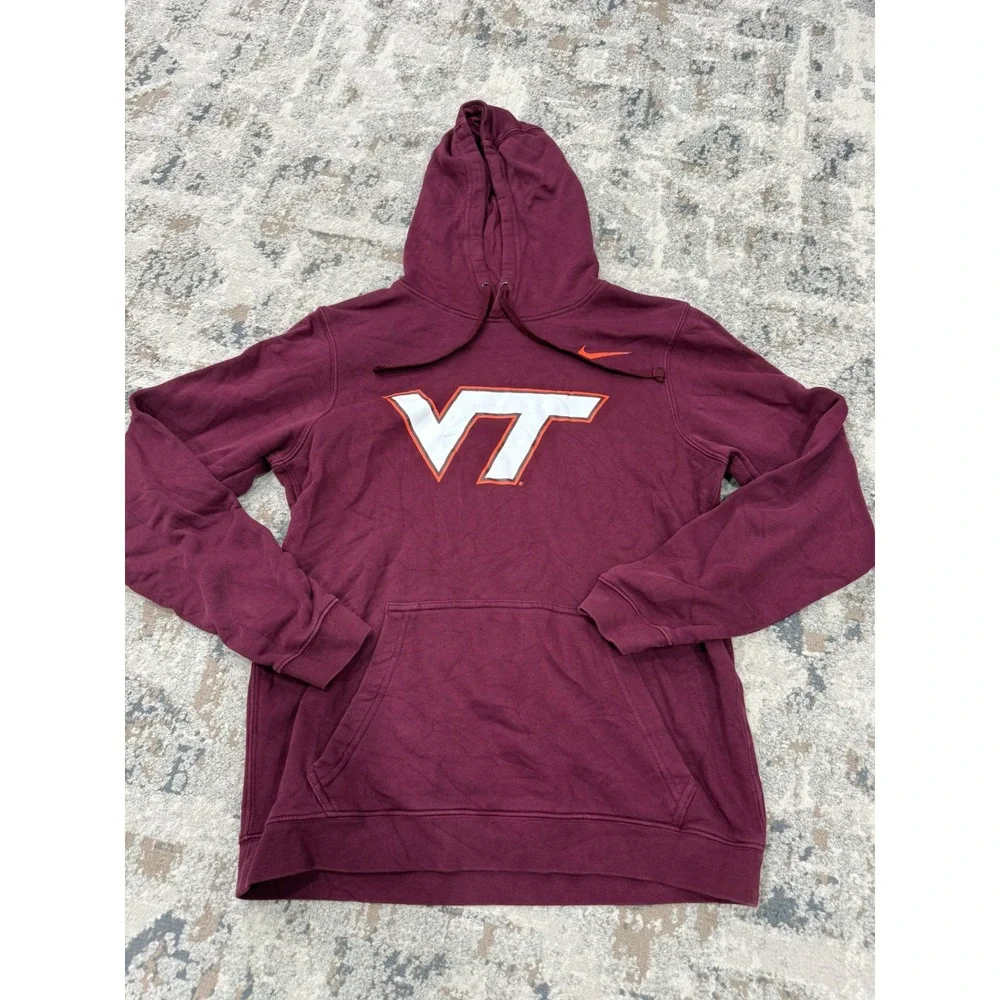 Nike Virginia Tech Hokies Hoodie Maroon VT Logo Pullover Mens Small